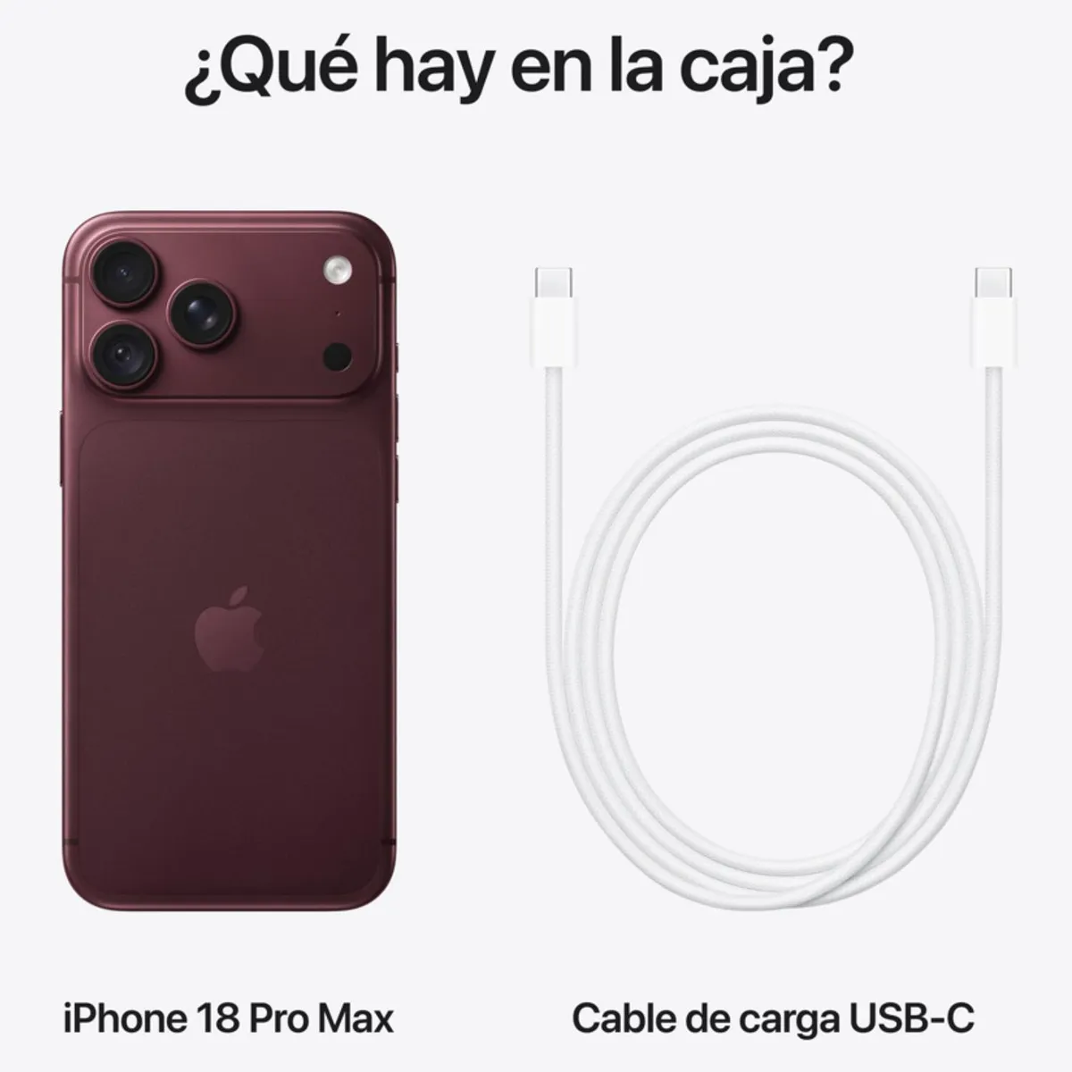 Qué hay en la caja: iPhone 18 Pro Max y cable de carga USB-C